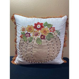 Fall Velour Applique Pumpkin Blessed Embroidered 20" Square Throw Pillow